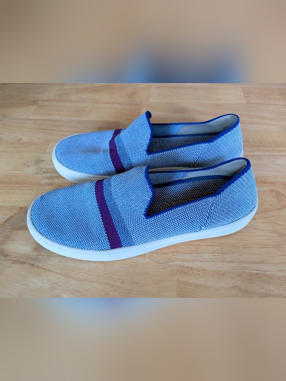 Rothy’s THE ORIGINAL Blue/White Knit Round Toe Slip On Sneakers Women’s Size 7